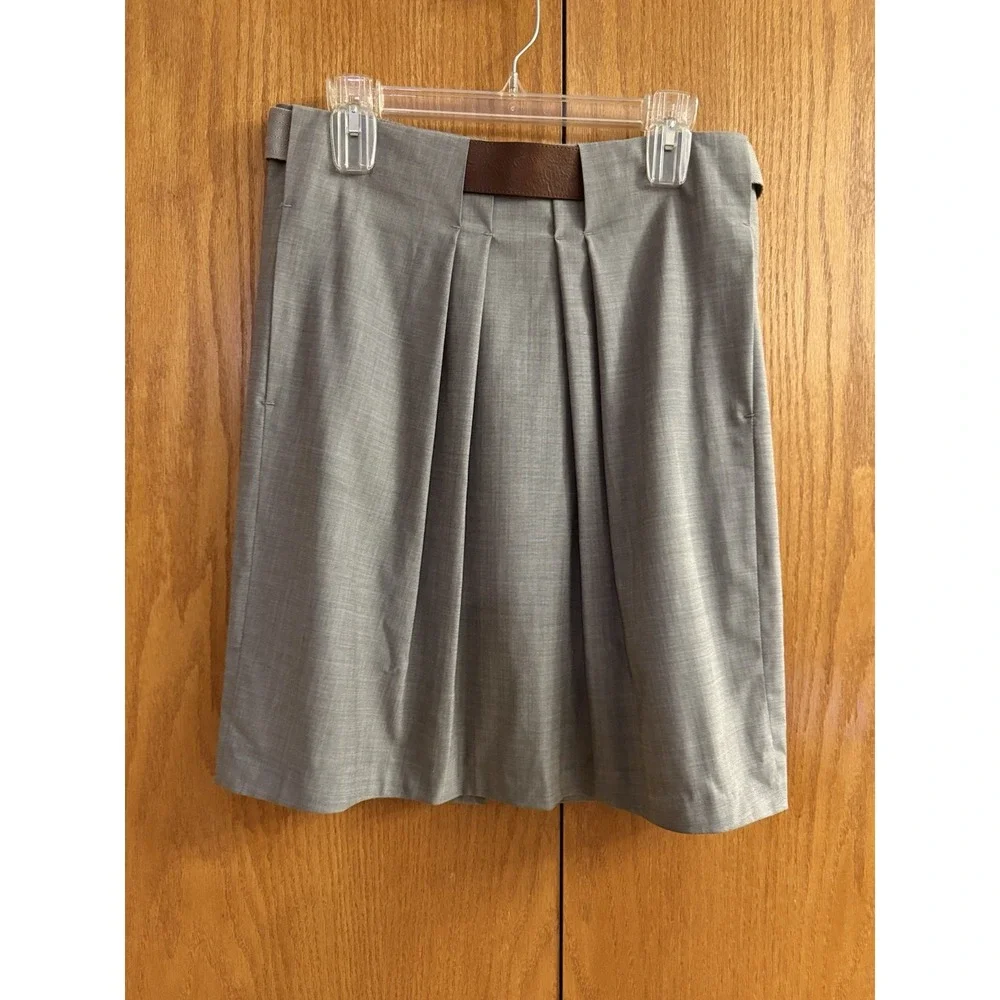 GUNEX Italy Skirt Sz 6 Gray Front Pleat WITH BELT 100% VIRGIN WOOL Prep Academia